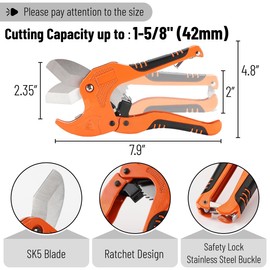 Bates- PVC Pipe Cutter, Cuts up to 1-1/4", Ratcheting PVC Pipe Cutter Tool, Pipe Cutters PVC, PVC Pipe Shears, PVC Cutter, Plastic Pipe Cutter, PEX Pipe Cutter, PVC Cutter Tool, PVC Ratchet Cutter