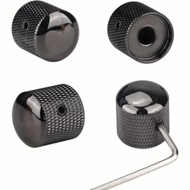 4 Pcs Metal Guitar Knobs Set - Volume & Tone Control Knobs with Dome Tops, Allen Keys & Screws for Fender Strat, Telecaster, Gibson Les Paul Electric Guitars or Basses (Black)