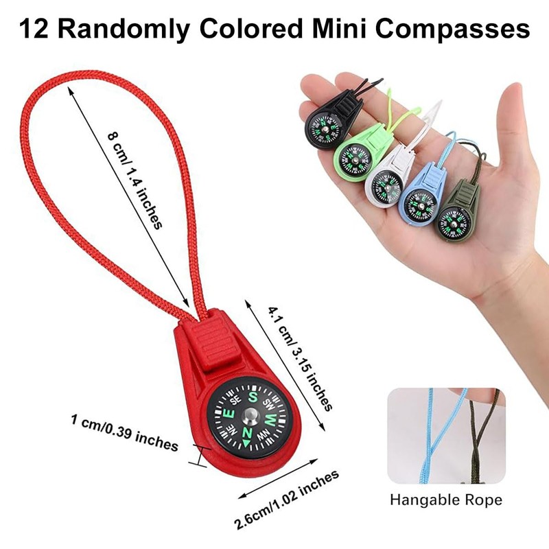 Pack of 12 Multicolour Mini Survival Compass Outdoor Compass Kids