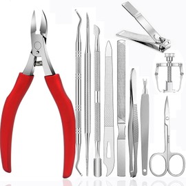 Toenail Nail Clippers Set, Toenail Pliers, Nail Clippers, 12 Pieces Stainless Steel Toenail Clippers with Double Sided Nail File and Nail Scissors, Repair for Thick and Ingrown Toenails