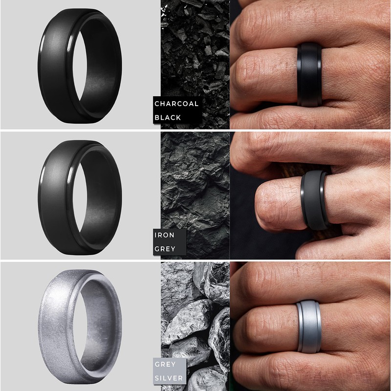 ThunderFit - Anillo de silicona para hombre, borde escalonado, alianza