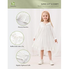 BambooBud Toddler Girls Long Sleeve Nightgown Cute Ruffle Girl Sleepshirt Viscose from Bamboo Princess Sleepwear Pajamas, Raw White, 4T