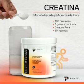 Creatina Monohidratada Y Micronizada Primetech 100 Servicios De 5 Gr, En Polvo Y De Alta calidad y Pureza Sin Sabor sin Aditivos Para Mayor Fuerza Y  