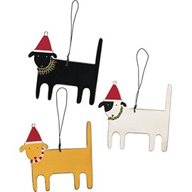 Primitives by Kathy Rustic Wood Ornaments, Set of 3,, White, Black, Yellow (23155), Christmas