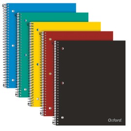 Oxford Oxford 1 Subject Spiral Notebook, Notebook for School, Plastic Covers, Back to School Supplies, College Ruled, 100 Sheets, 5 Pack, Assorted Primary Colors: Black, Blue, Red, Green and Yellow (1009289)