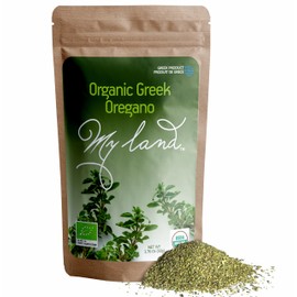 My Land Organic Greek Oregano – Dried & Finely Cut Leaves (50 g / 1.76 oz) | From Mount Olympus, Greece | USDA Organic Culinary Herb & Herbal Tea Leaves