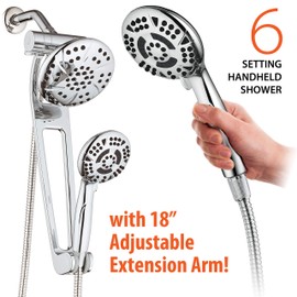 AQUABAR High-Pressure 3-way Shower Spa Combo with Adjustable 18" Extension Arm for Easy Reach & Mobility! Enjoy Luxury 6" Rain & Handheld Shower Head Separately or Together! All-Chrome Finish