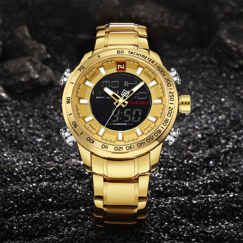 NAVIFORCE Men Sport Outdoor Waterproof Electronic Movement Analog Wristwatch (Gold)