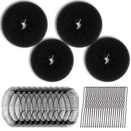 Teenitor Donut Hair Bun Maker Set, Hair Nets For Buns, 4 Pcs Medium Donut Shapers, 10 Pcs Invisible Hair Nets, 10 Pcs Bobby Pins, Hair Accessories For Girls