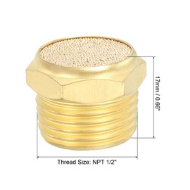 PATIKIL Brass Pneumatic Exhaust Muffler 1/2" NPT Flat Sintered Air Breather Vent Filter Solenoid Valve Noise Reducer Fitting for Compressor Cylinders Oil Tanks Air Tools, Golden