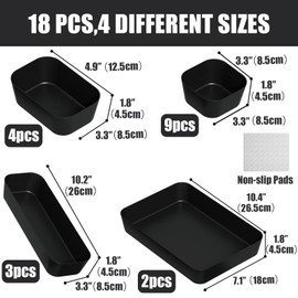 Homhut Drawer Organiser, 18 Pieces, 4 Sizes, Orgenizer Boxes, Dressing Table Organiser, Drawer Organiser System, Non-Slip for Makeup, Desk, Bathroom, Bathroom and Kitchen