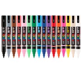 POSCA PC-5BR - Marcadores de pintura a base de agua, punta de pincel reversible (1.0-4.0 mm), colores surtidos, paquete de 16