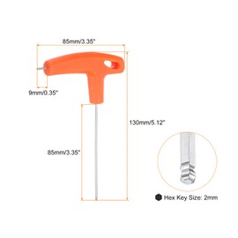 sourcing map T-Handle Ball End Hex Key Wrench 2mm Metric CR-V T-Key Inner Hexagon Wrenches Spanner Repair Tool for Automotive Household Maintenance, Orange