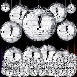 65 Pcs Disco Balls Ornaments Silver Mini Disco Ball Hanging Mirror Reflective Disco Ball Decoration for Christmas Tree Dance Music Festive 70s Disco Themed Party Decor (1.2/ 2 / 2.3/ 3.1 in)