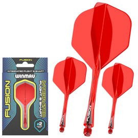 WINMAU Darts Fusion Integrated Flight & Shaft System - No.2 Shape & Design - Red Colour, Medium Length