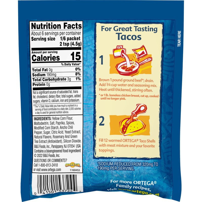 Ortega Seasoning Mix, 40% Less Sodium Taco, 1 Ounce (Pack