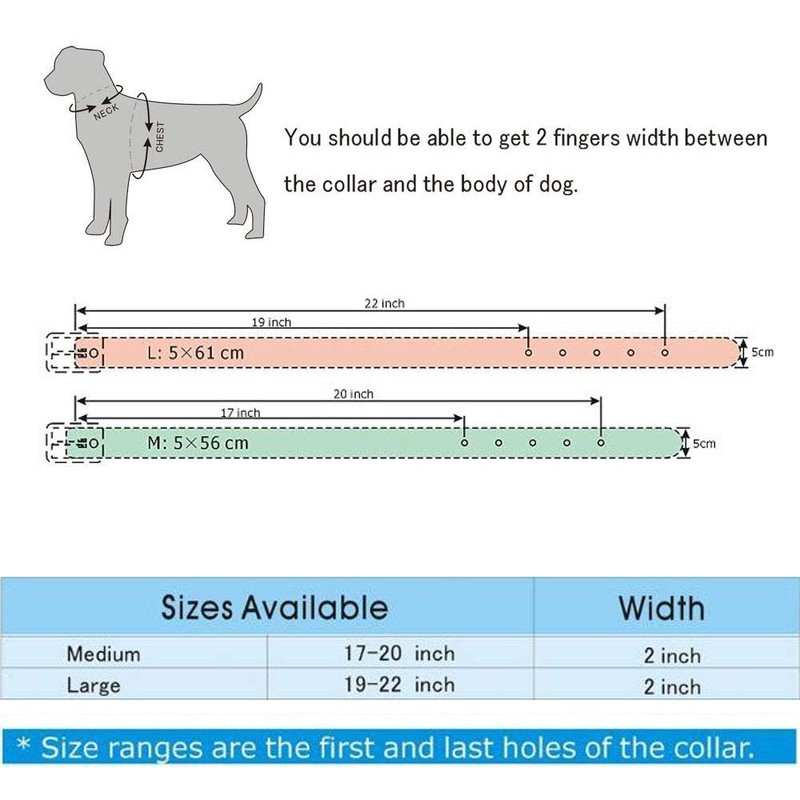 Serijoars 2" Width Leather Dog Collar, Spiked Studded Dog Collar