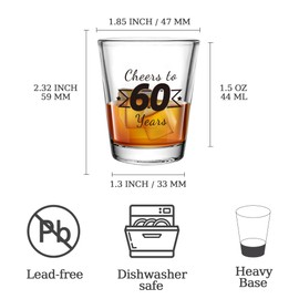 6 PCS 60th Birthday Shot Glasses Set, 1.5 oz Cheers to 60 Years Clear Shot Glass Cups with Heavy Base, Birthday Decorations for Women, Men, Funny Birthday Gifts, Party Supplies or Favors for Her, Him