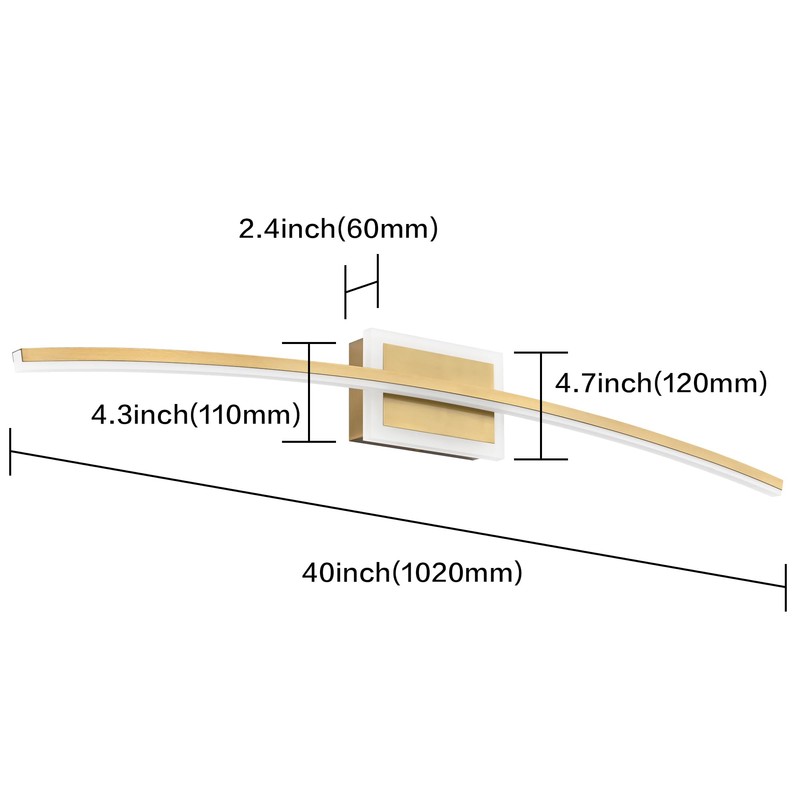PRESDE 40inch Dimmable LED Gold Vanity Light for Bathroom,Bathroom Light