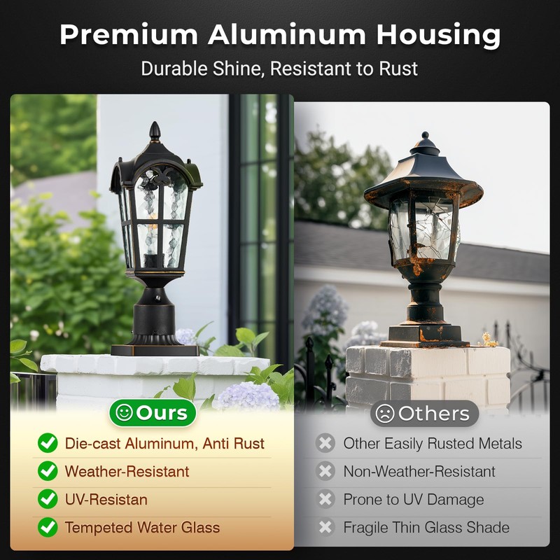 VIANIS Outdoor Post Lights 2 Pack, Black Dusk to Dawn