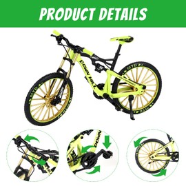 HIULLEN Finger Bicycle Model, 1:10 Mountain Bike Model Toy, Finger Mountain Bike Model Ornaments, Miniature Finger Bike, Mini Bend Bicycle Model (Green)