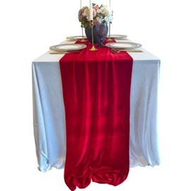 BTF HOME Velvet Table Runner, 10ft Luxurious Wedding Reception Decorations Soft Velvet Fabric Table Linen Overlay for Party (20 x 120 inch, Red)