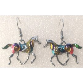 Horse Multicolor Enamel Silver Alloy Hook Dangle Earrings Jewelry