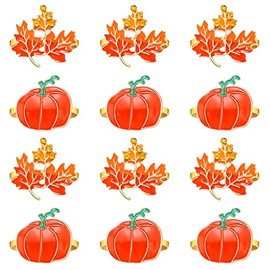 12PCS Thanksgiving Napkin Rings Set, Harvest Maple Leaf Turkey Pumpkin Fall Napkin Rings, Autumn Holiday Napkin Holders for Party Gathering Dinner Table Decor (Maple Leaf+Pumpkin)