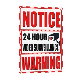 Red Warning Metal Sign Rust-Free Aluminum Sign 24 Surveillance Notice Security Camera Waterproof Rustproof 8x12 Inch with Pre-Drilled Holes for Porch,Mailroom Security Home, Office, Shop, Door Box Use