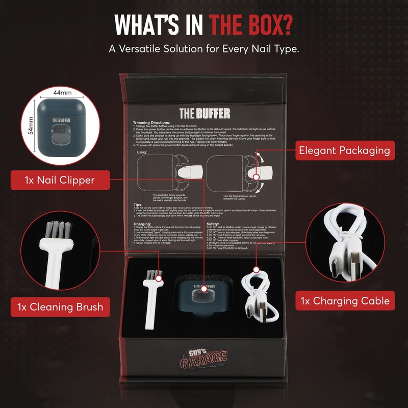 The Buffer - Automatic Nail Clipper for Men, Portable, Rechargeable,