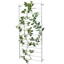 MyGift 4 Foot Tall Modern Matte White Metal Wall Mounted Horizontal Bars Trellis, Outdoor Hanging Support Frame for Climbing Garden Plants and Crawling Vines