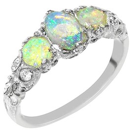 LetsBuyGold 925 Sterling Silver Natural Opal Vintage Anniversary Ring - Size 8.5