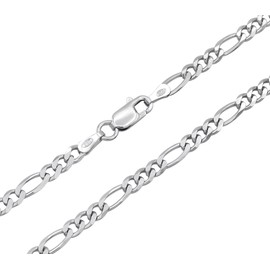 Figaro Chain 925 Sterling Silver Rhodium-Plated 3.5 mm Wide Choice of Length 45 50 55 60 cm Silver Chain Necklace Chain Tarnish Resistant, Silver