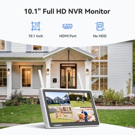 [No HDD] VORGUT 10'' LCD Wireless WiFi NVR 10 Channels Network Video Recorder, Built-in WiFi Router, Support up to 6TB HDD, 24/7 Record, Easy Remote View, Only Work with VORGUT Solar Wireless Camera
