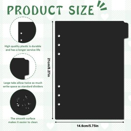 Black Binder Dividers 6-Ring Sturdy Plastic Binder Divider with Tabs 6 Tab Binder Dividers Plastic File Dividers 6 Hole Punch Dividers Suitable for Notebooks and Binders