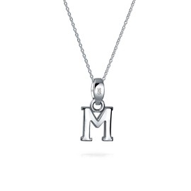 ABC Capital Block Letter Alphabet M Initial Pendant Necklace For Teen For Women .925 Sterling Silver