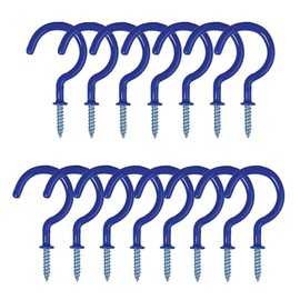 Hayodo 2 inches Ceiling Screw Hooks 15Pcs with Reusable Case Vinyl Coated Cup Hook Holder Screw-in Hooks for Hanging (Blue)