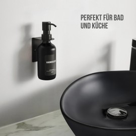 KRONWELL® Seifenspender Wandbefestigung ohne Bohren - Pumpspender für Bad & Küche - Glas Spülmittelspender Wandmontage - Wandseifenspender - 250ml - Schwarz matt