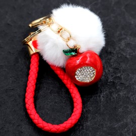 Tobestu Red Handwoven Leather Keychain Red Apple Car Key Chain Accessories Keyring Christmas Gifts for Women Y2294