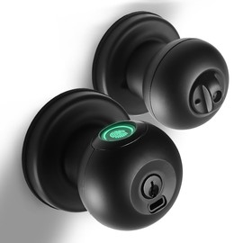 Buoan Fingerprint Door Lock, Smart Fingerprint Door Knob with Lock, Biometric Black Door Lock, Keyless Thumbprint Entry Door Lock for Bedrooms, Hotels, Apartments, Offices and Garages