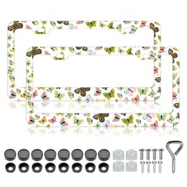 LIN KANG 2PCS Colorful Flying Butterfly License Plate Frames Cartoon Cute Animals License Plate Holder Aluminum Metal Rust-Proof Waterproof Car Decorative Tag Frames for Standard US 12x6 Inch