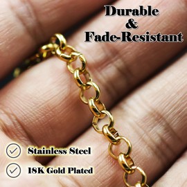 UniCrena 2.5mm Gold Rolo Chain Jewelry Making Supplies - 16.4ft 5m Link Chain Bulk for DIY Bracelet Hat Chains Decoration