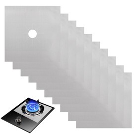 RYAN Pack of 10 Gas Hob Cover 27 x 27 cm Gas Hob Protective Mats 0.2 mm Thick Reusable Gas Hob Splash Guard Film Cleaning Mat Non-Stick Coating for Gas Hobs (Silver)