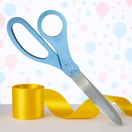 25 Inch Light Blue Giant Scissors – Extra Large Ceremonial Cutting Tool with Gold Ribbon for Grand Opening Event Supplies Decorations and Business Celebrations
