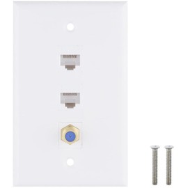 6X Ethernet Coax Wall Plate,2 Port Cat6 RJ45 1 Port F Type Connector Coax Female to Female Wall Plate