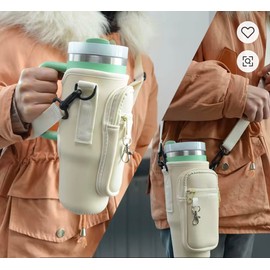 Bolsa de transportacion para botellas de agua y termos -Soporte para Botella de agua de 40 ONZAS con bolsillo,Correa,Compatible con botellas de varias marcas,Accesorio para botellas de agua (Blanco)