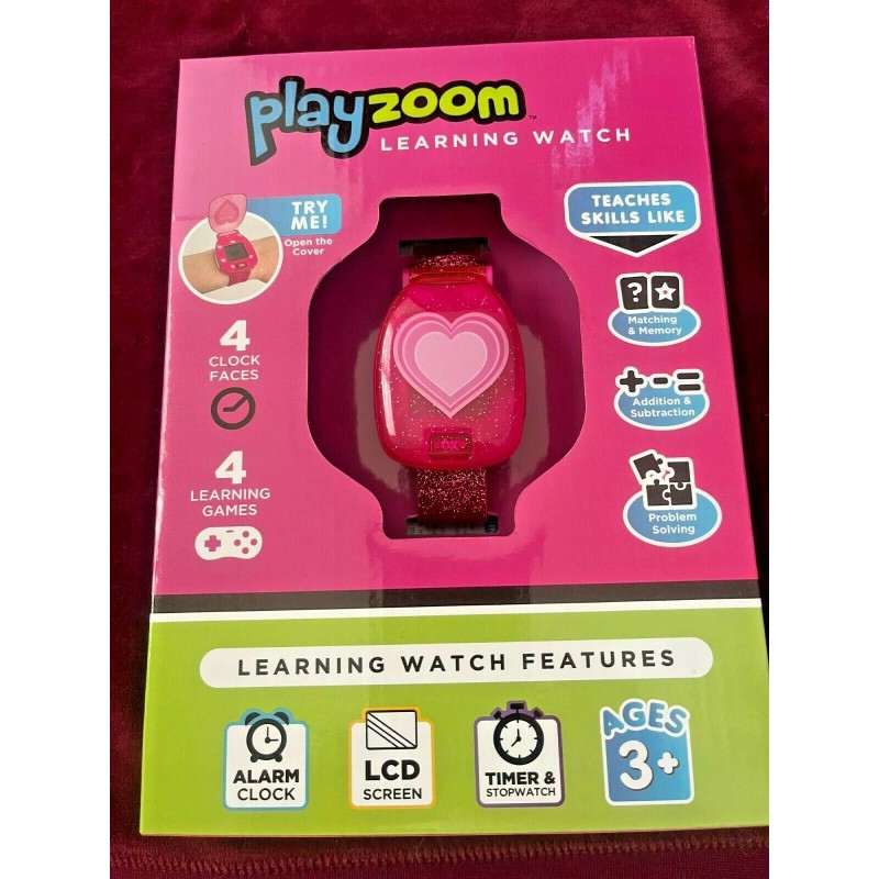 PLAYZOOM LEARNING WATCH PINK 4 LEARNING GAMES 4CLOCK FACES TIMMER&