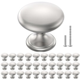 POZEAN Cabinet Knobs Brushed Nickel 30 Pack Cabinet Handles Drawer Knobs Solid Knobs Silver with Screws for Dresser Drawer Cabinet Cupboard - Modern Kitchen, Bedroom and Bathroom Hardware