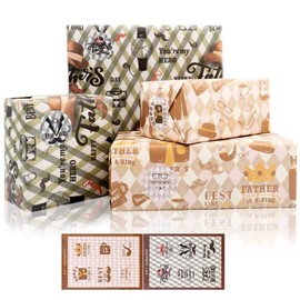 Father's Day Wrapping Paper, 6 Sheets Gift Wrapping Paper for Men Dad, Kraft Wrapping Paper with Mustache Jazz Hat Suit Designs, Gift Wrapping Paper for Father's Day, Birthday, Christmas 20x28Inch