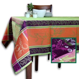 Sweet Us Citronnier Wipeable Tablecloth Spill Resistant Teflon Coated, Floral Cotton French Provencal Tablecloth for Square Tables, Table Cover for Indoor and Outdoors, Verdant Citrus, 63 x 63